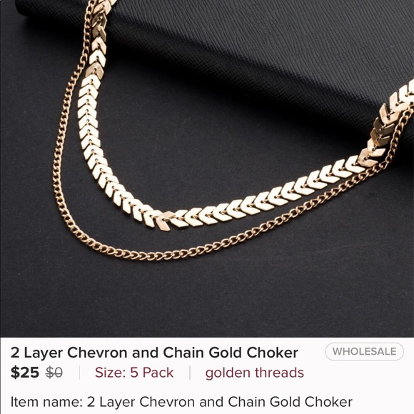 Chevron & Chain Gold Choker Necklace 2Layer - Picture 4 of 4